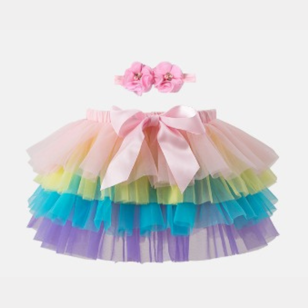 Baby Toddler Tutu Skirt With Hair Band Set Rainbow