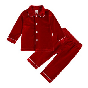 Boy's Cotton Velour Pyjamas - Christmas Red