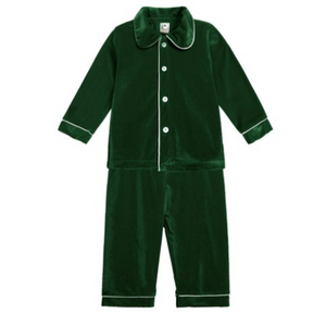 Boy's Cotton Velour Pyjamas - Festive Green