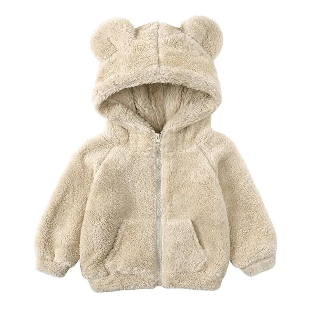 Fluffy Zipped Bear Hoodie Beige