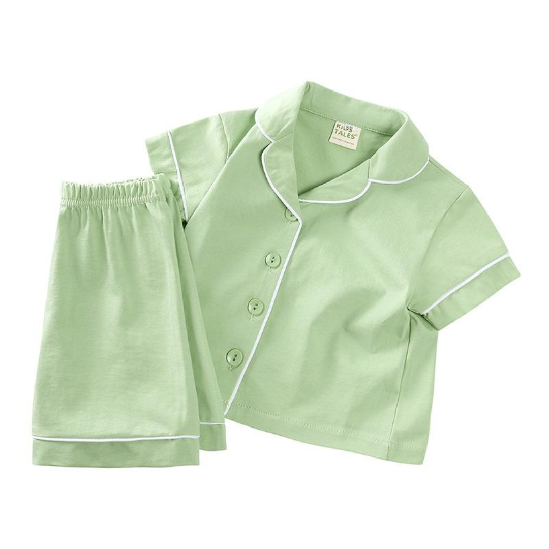 Kids Tales Traditional Pyjama Shorts Set Pea Green