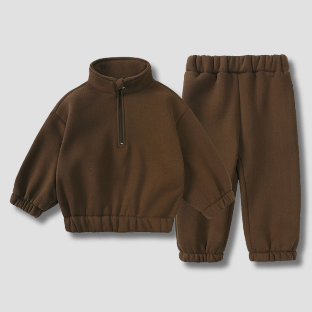 Kids Tales Half Zip Tracksuit Dark Brown