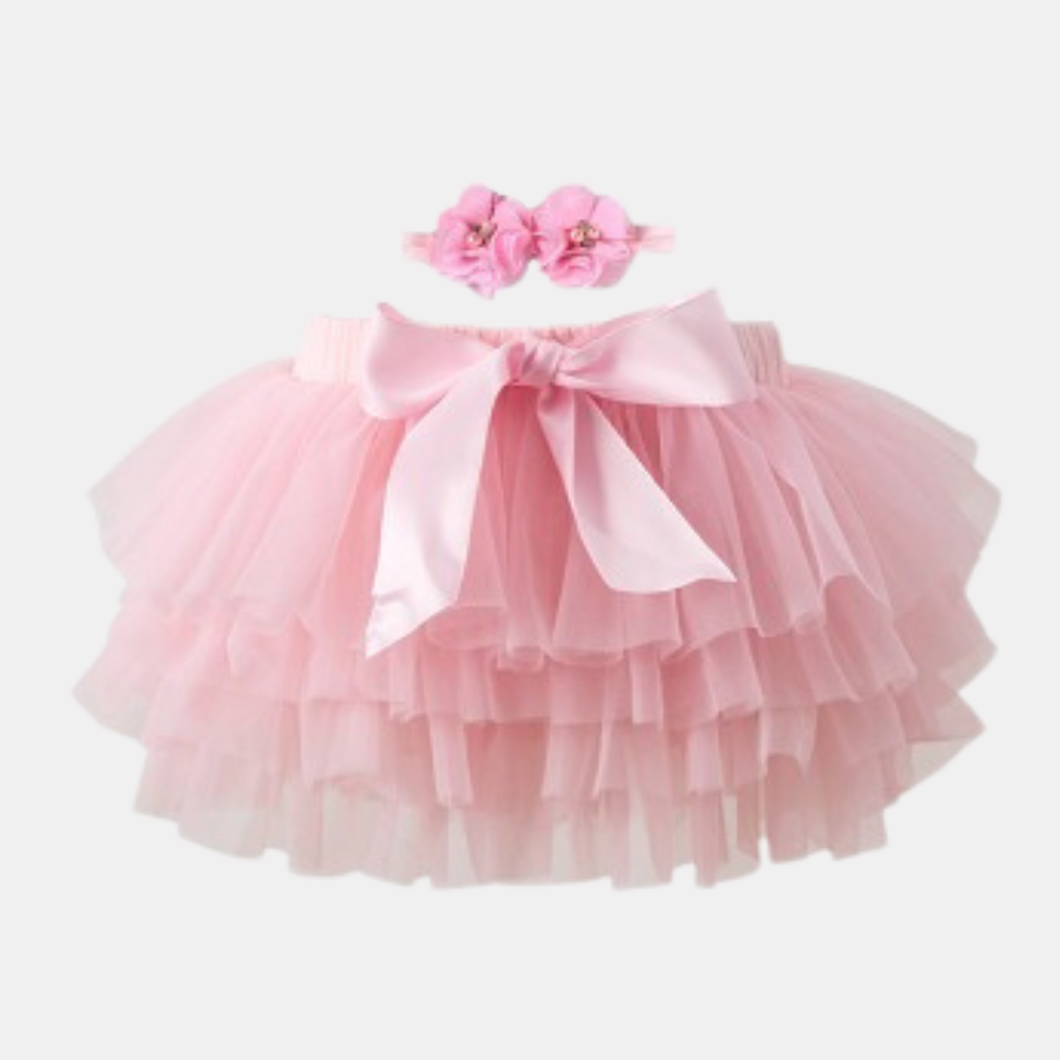 Baby/Toddler Tutu Skirt With Hair Band Set - Pink