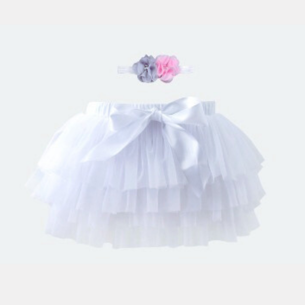 Baby/Toddler Tutu Skirt With Hair Band Set - White