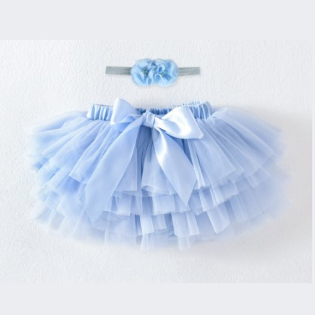 Baby/Toddler Tutu Skirt With Hair Band Set - Light blue