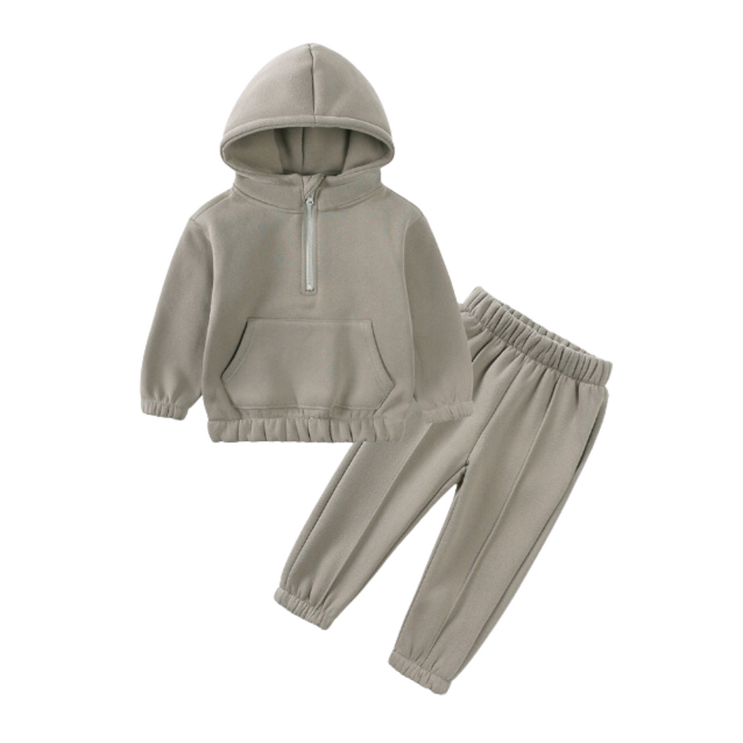 Half Zip Thick Hooded Tracksuit - Grey