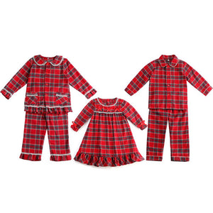 Boy's Cotton Tartan Pyjamas Two-Piece in Red