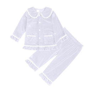Girl's Cotton Velour Pyjamas - Snowy White