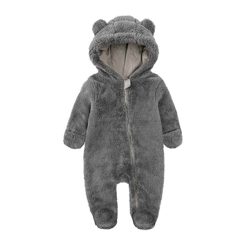Fluffy Bear Baby Onesie - Grey