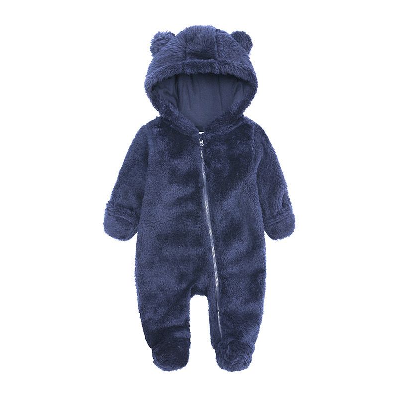 Fluffy Bear Baby Onesie - Navy
