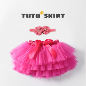 Baby/Toddler Tutu Skirt With Hair Band Set - Rose Red
