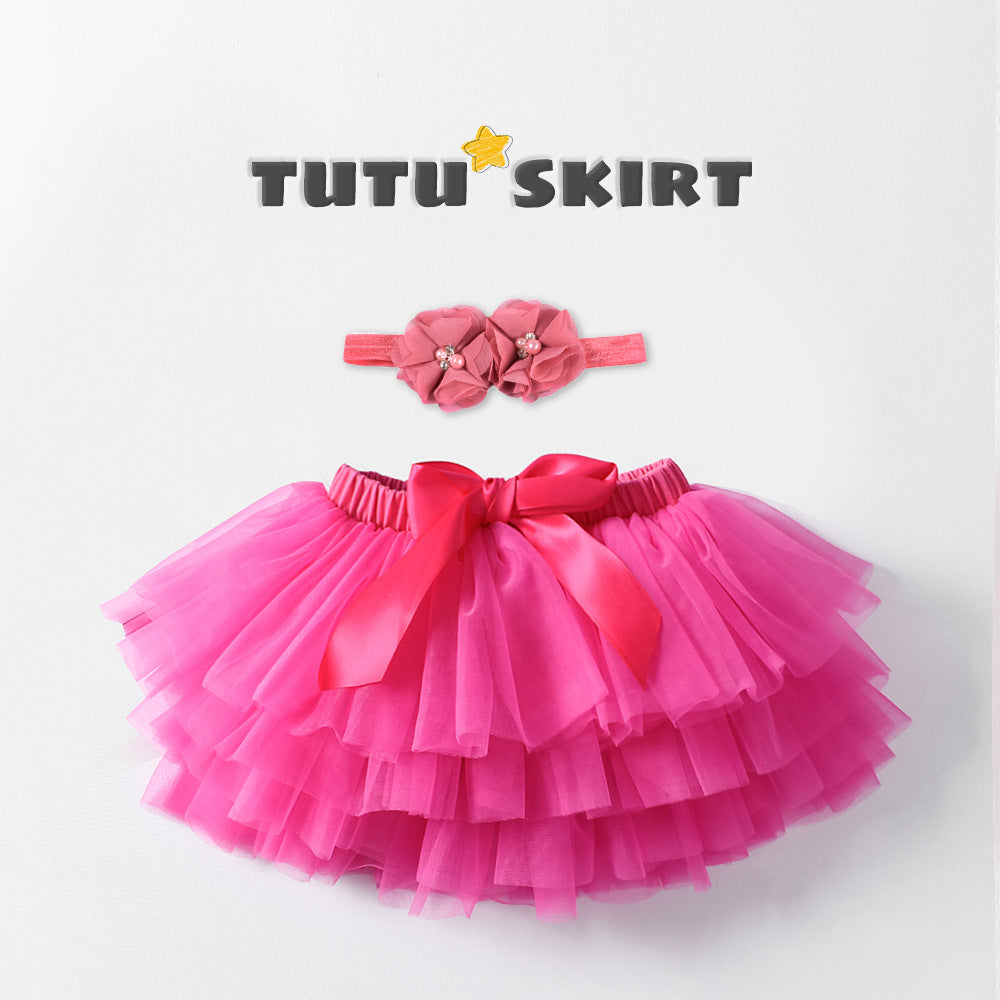 Baby/Toddler Tutu Skirt With Hair Band Set - Rose Red
