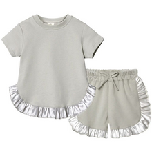Load image into Gallery viewer, Kids Tales Ruffle Shorts and Tee Sets - Grey

