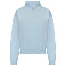 Load image into Gallery viewer, Women&#39;s Half Zip Cropped Sweatshirt - Light Blue

