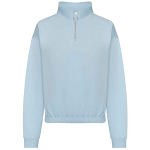 Women's Half Zip Cropped Sweatshirt - Light Blue