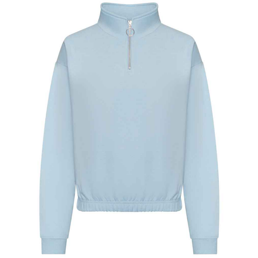 Women's Half Zip Cropped Sweatshirt - Light Blue