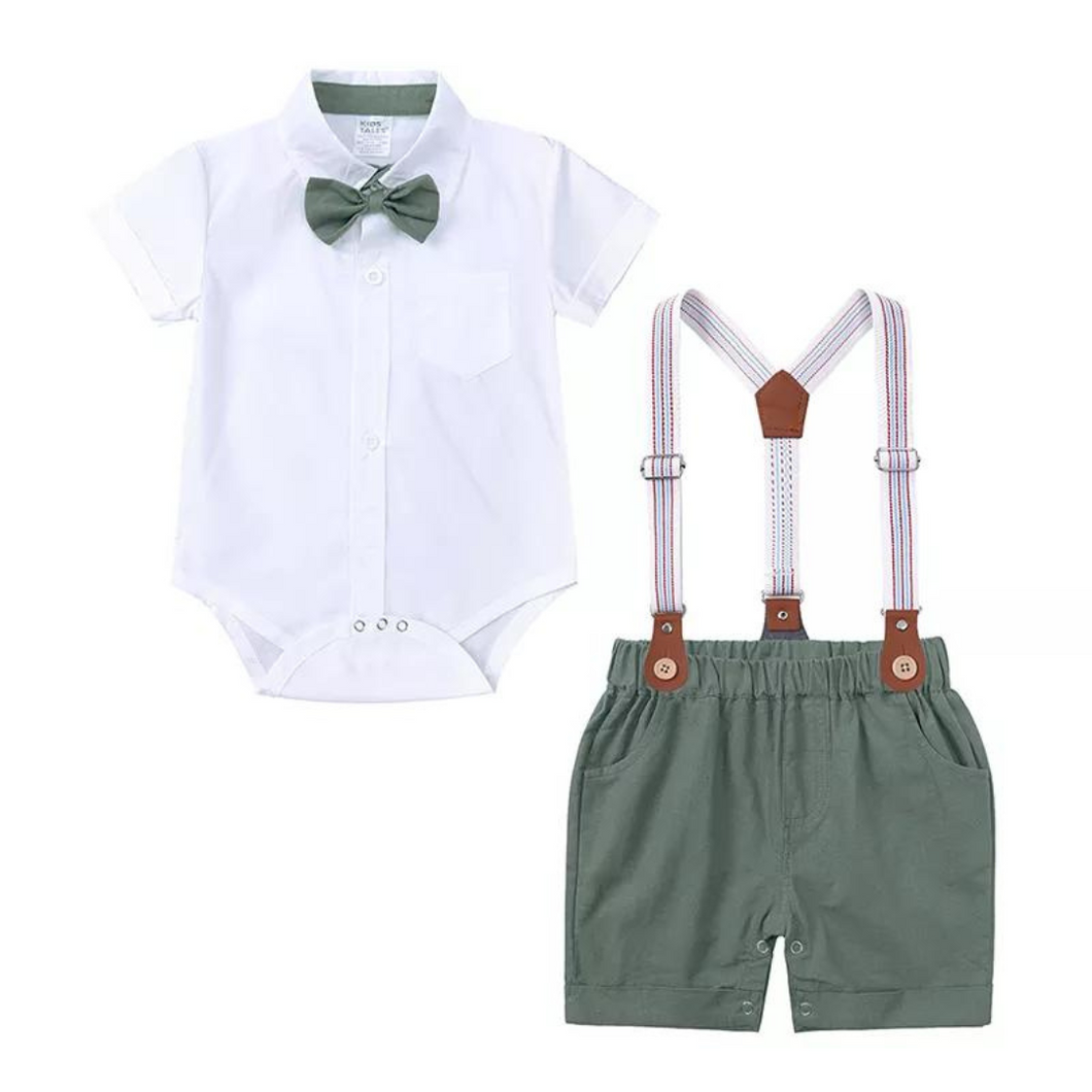 Kids Tales Boy's Shorts, Braces and Shirt Sets - Sage