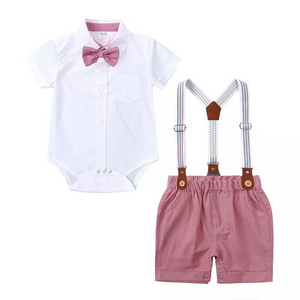 Kids Tales Boy's Shorts, Braces and Shirt Sets - Pink