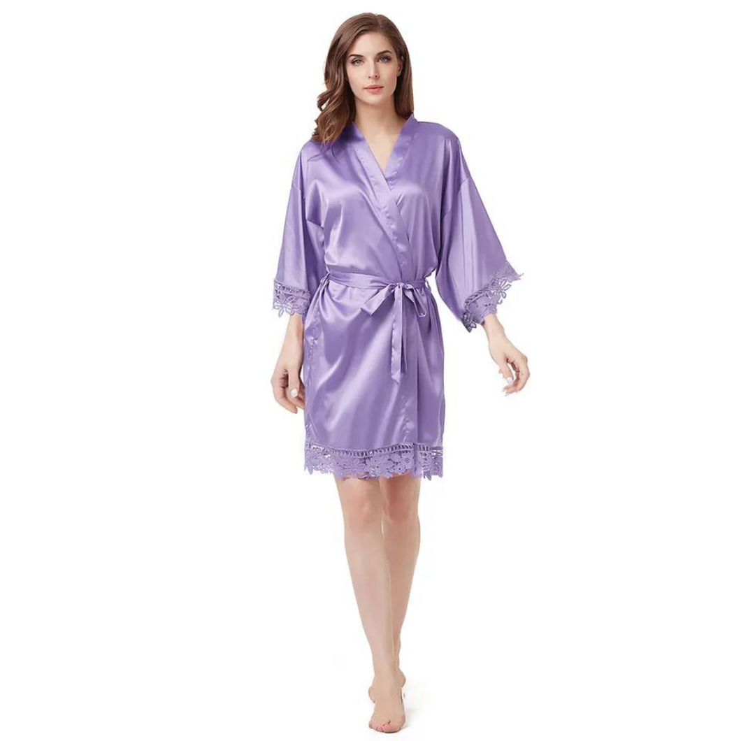 Women's Blank Bridal Day Robe With Crochet Detail - Lavender