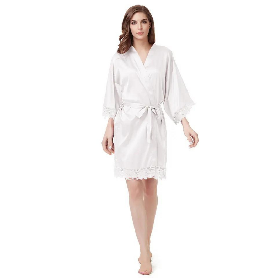 Women's Blank Bridal Day Robe With Crochet Detail - White