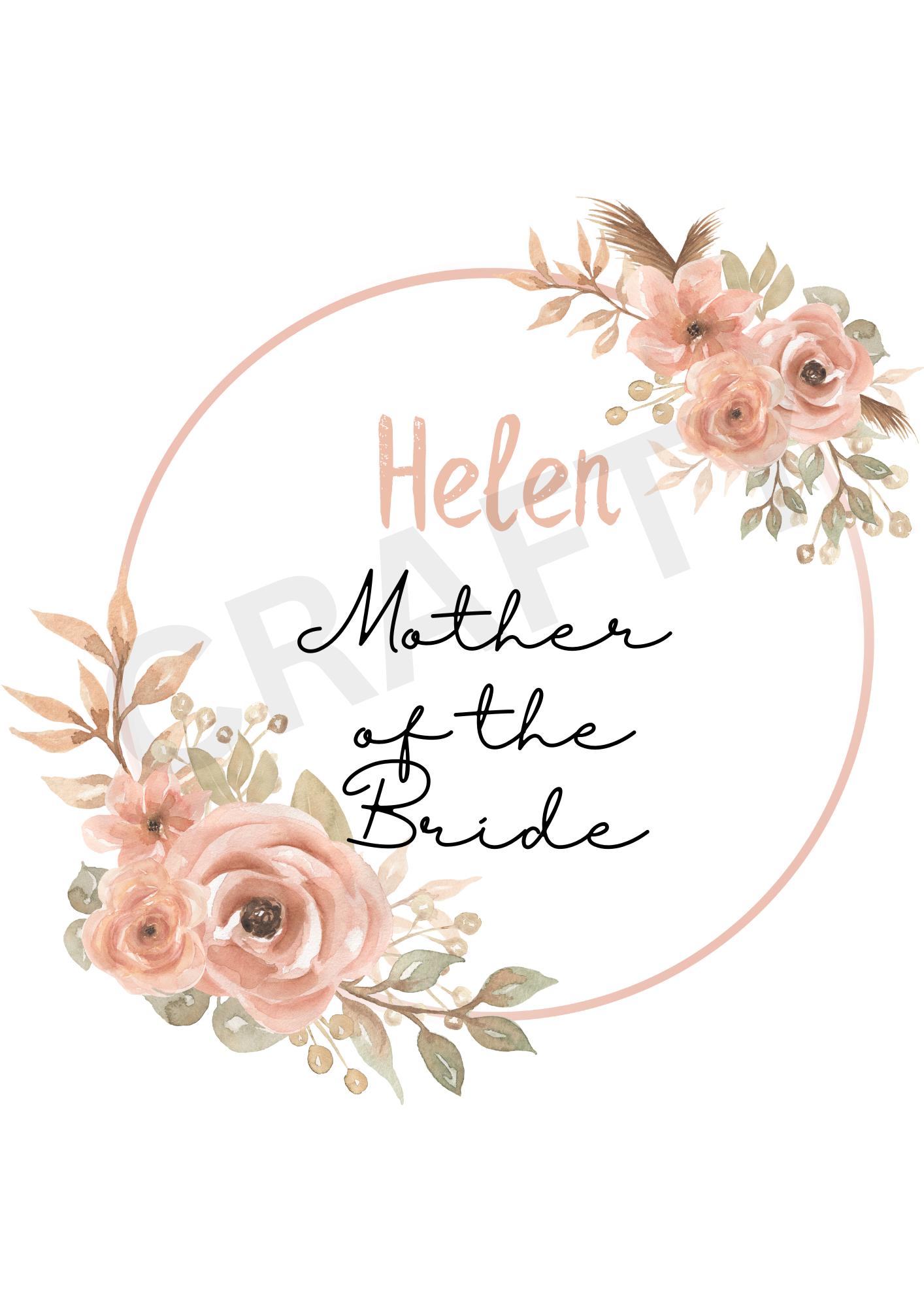 Peach Flower "Mother Of The Bride" Design Sublimation Print