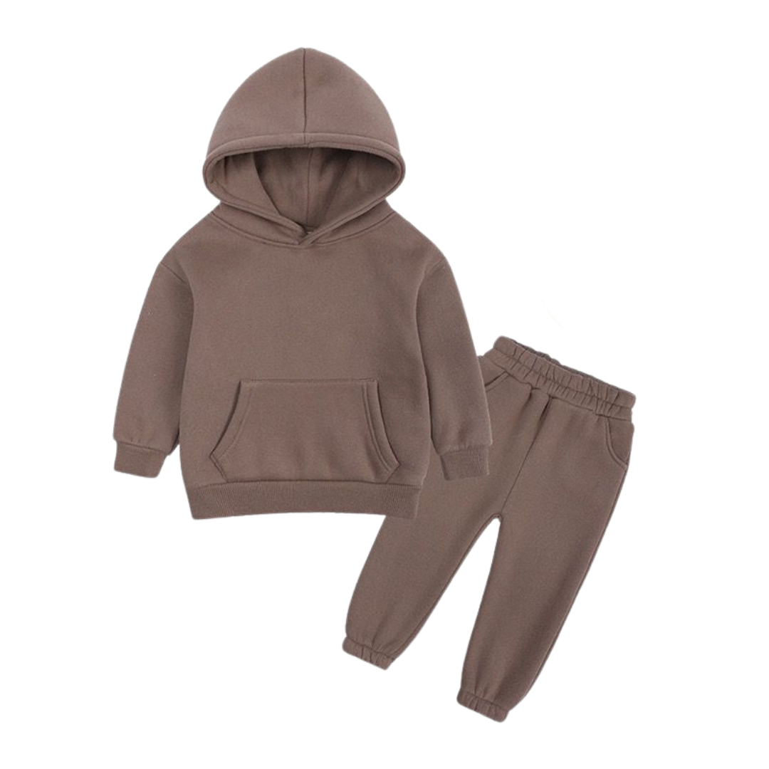 Thick Fleece Hooded Tracksuit Brown1