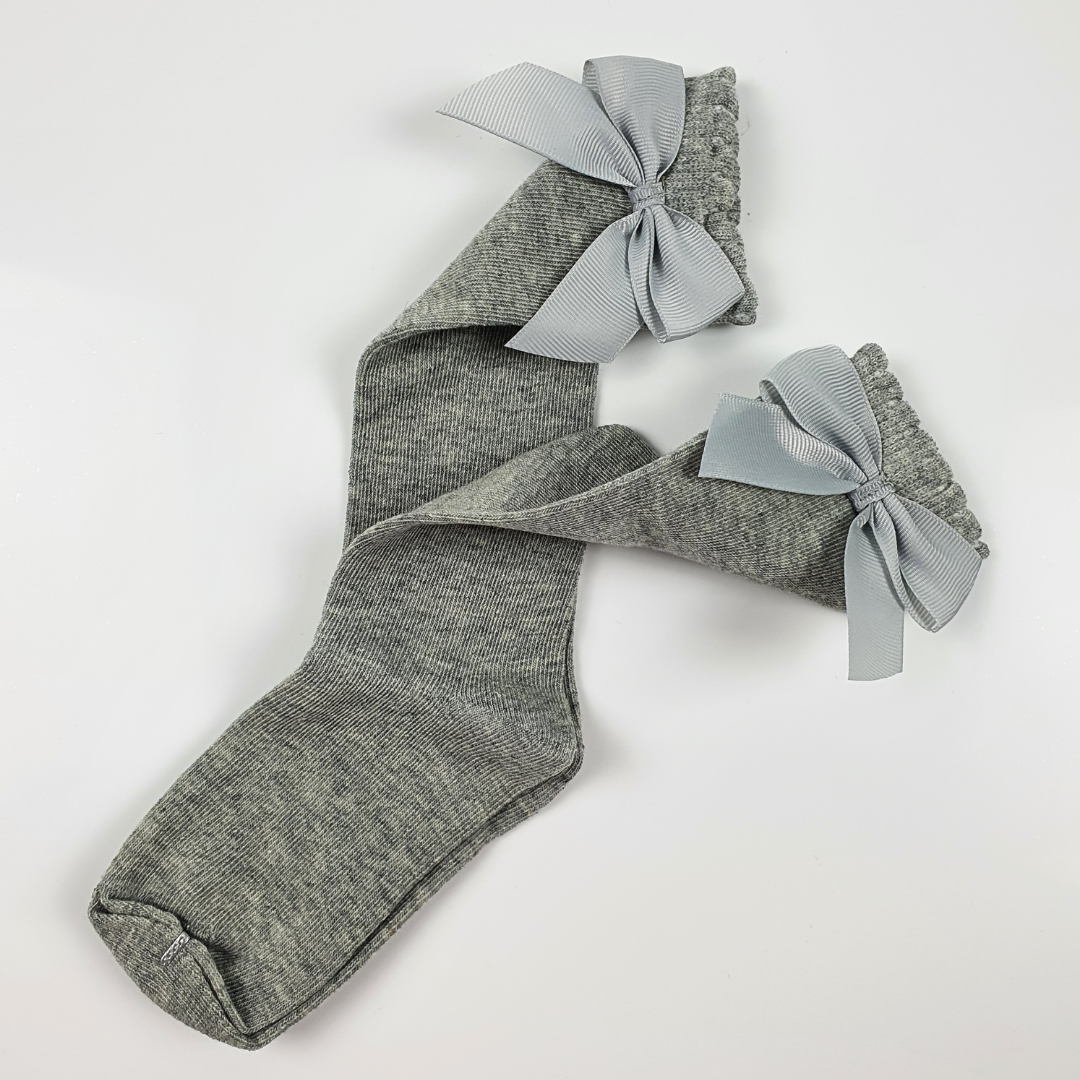 Children's Bow Socks - Grey