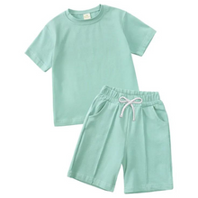 Load image into Gallery viewer, Boy&#39;s Smart Shorts &amp; T-Shirt Co-Ord - Seafoam Blue
