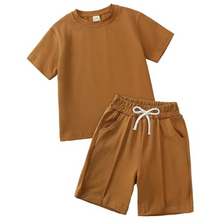 Load image into Gallery viewer, Boy&#39;s Smart Shorts &amp; T-Shirt Co-Ord - Tan
