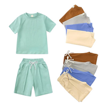 Load image into Gallery viewer, Boy&#39;s Smart Shorts &amp; T-Shirt Co-Ord - Tan
