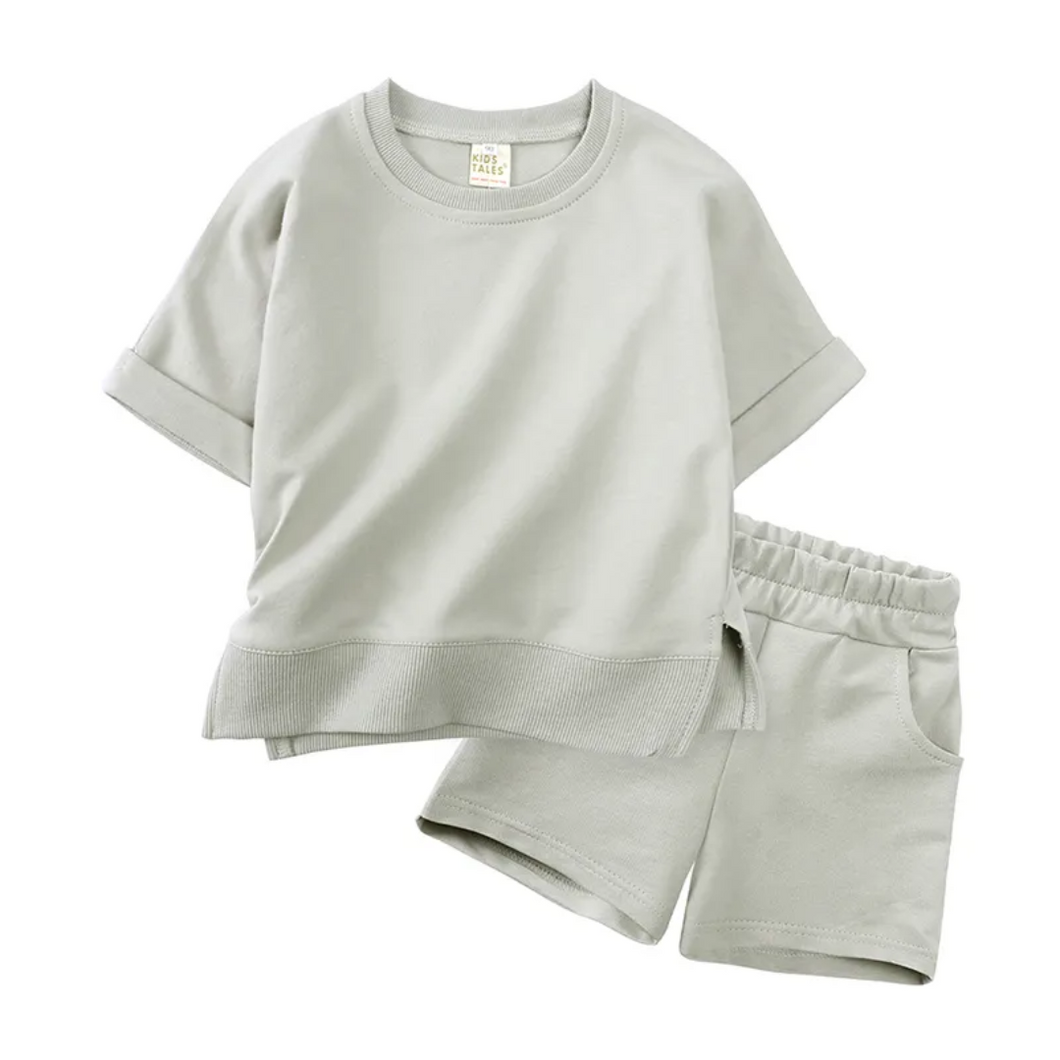 Kids Tales Spring Shorts and Tee Sets -  Light Grey