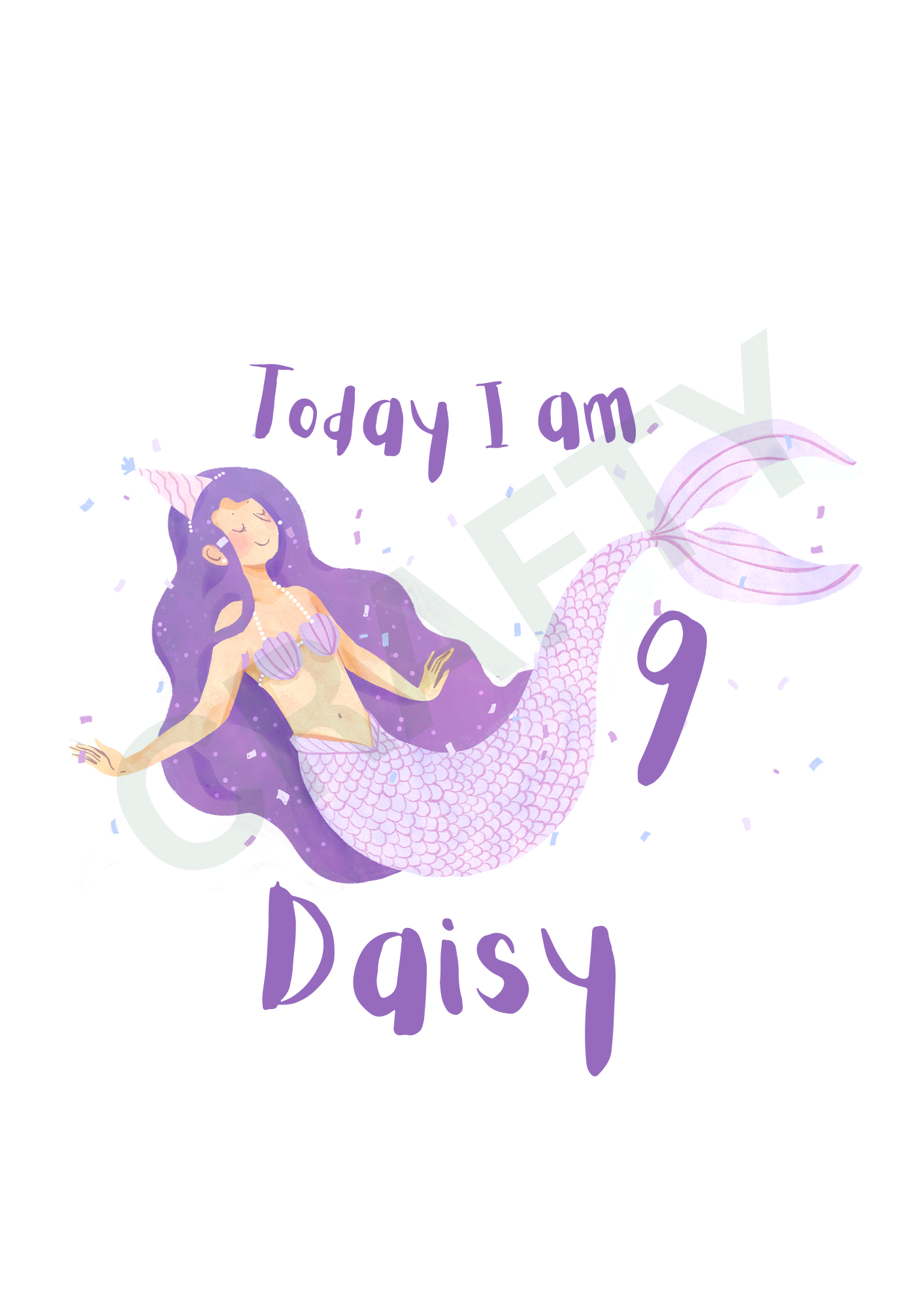 Personalised Purple Birthday Mermaid Sublimation Print