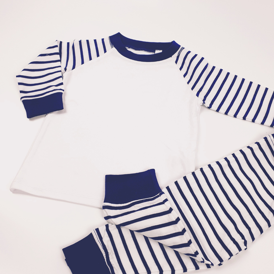 Kids Toddler Baby Blank Sublimation Navy White Striped Pyjamas