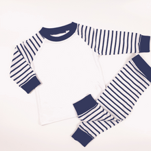 Load image into Gallery viewer, Kids Toddler/Baby Blank Sublimation Navy/White Striped Pyjamas
