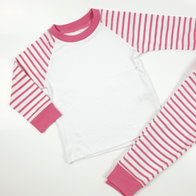 Load image into Gallery viewer, Kids Toddler/Baby Blank Sublimation Pink/White Striped Pyjamas
