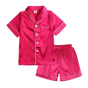 Kids Tales Silk Style Shorts Pyjama Set -  Rose Red