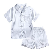 Load image into Gallery viewer, Kids Tales Silk Style Shorts Pyjama Set -  Light Grey/Silver
