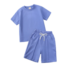 Load image into Gallery viewer, Boy&#39;s Smart Shorts &amp; T-Shirt Co-Ord - Cornflower Blue
