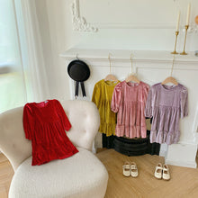 Load image into Gallery viewer, Girls Plush Velvet Dress - Yellow Shimmer

