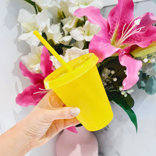 Load image into Gallery viewer, Glitter Cold Cup with Straw 480ml Yellow
