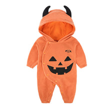 Load image into Gallery viewer, Kids Tales Halloween Pumpkin Hooded Romper
