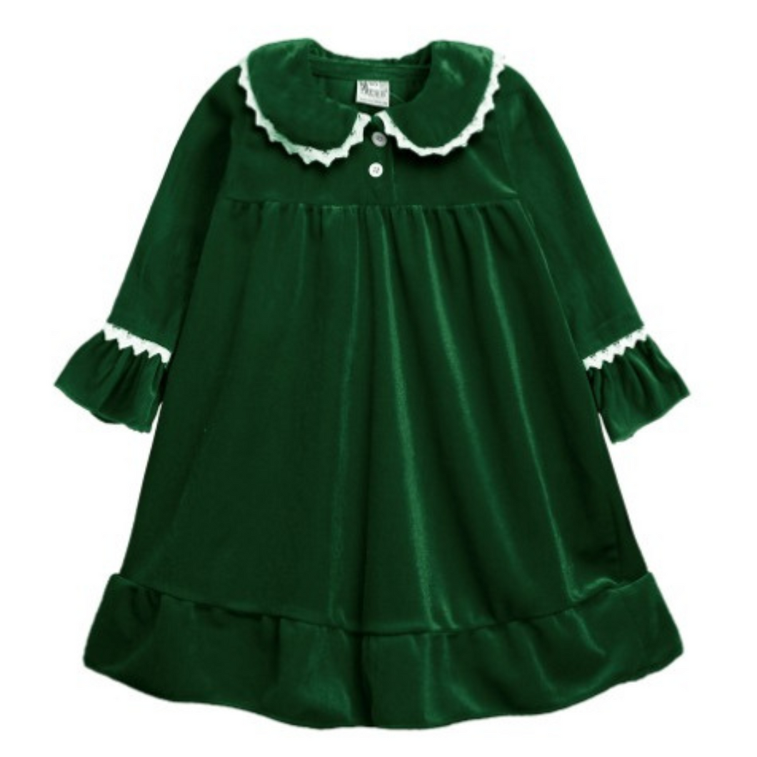 Girl's Cotton Velour Evening Nightie - Festive Green