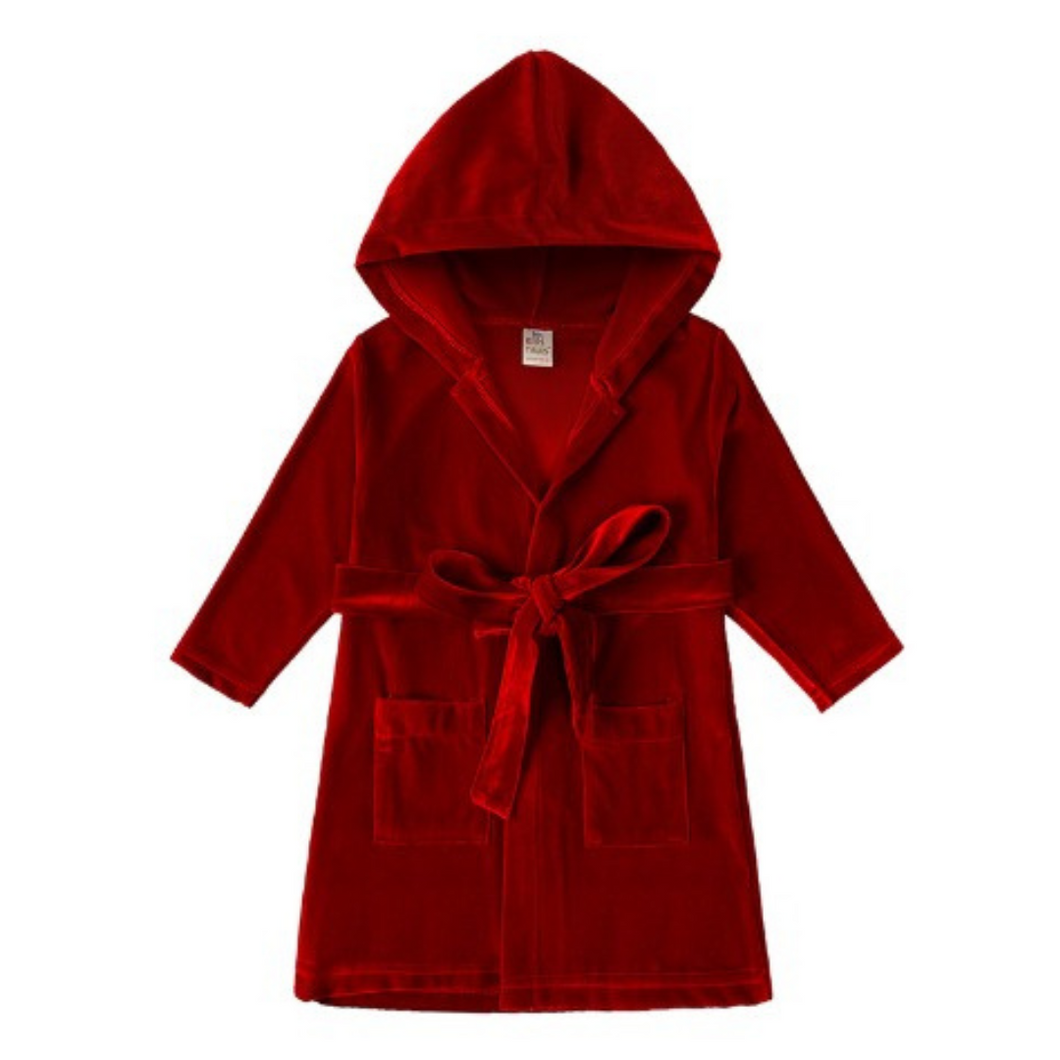 Boy's Cotton Velour Dressing Gown - Christmas Red