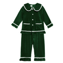 Load image into Gallery viewer, Girl&#39;s Cotton Velour Pyjamas - Festive Green

