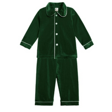 Load image into Gallery viewer, Boy&#39;s Cotton Velour Pyjamas - Festive Green
