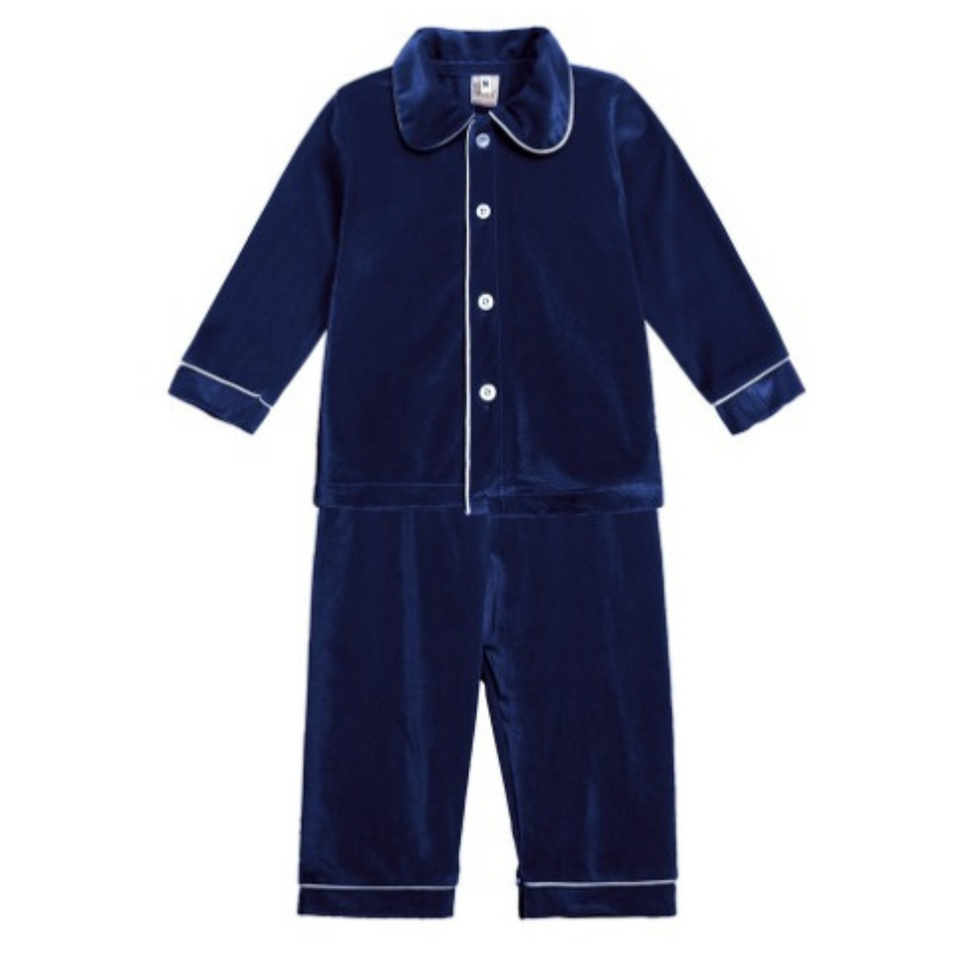 Boy's Cotton Velour Pyjamas - Winter Blue