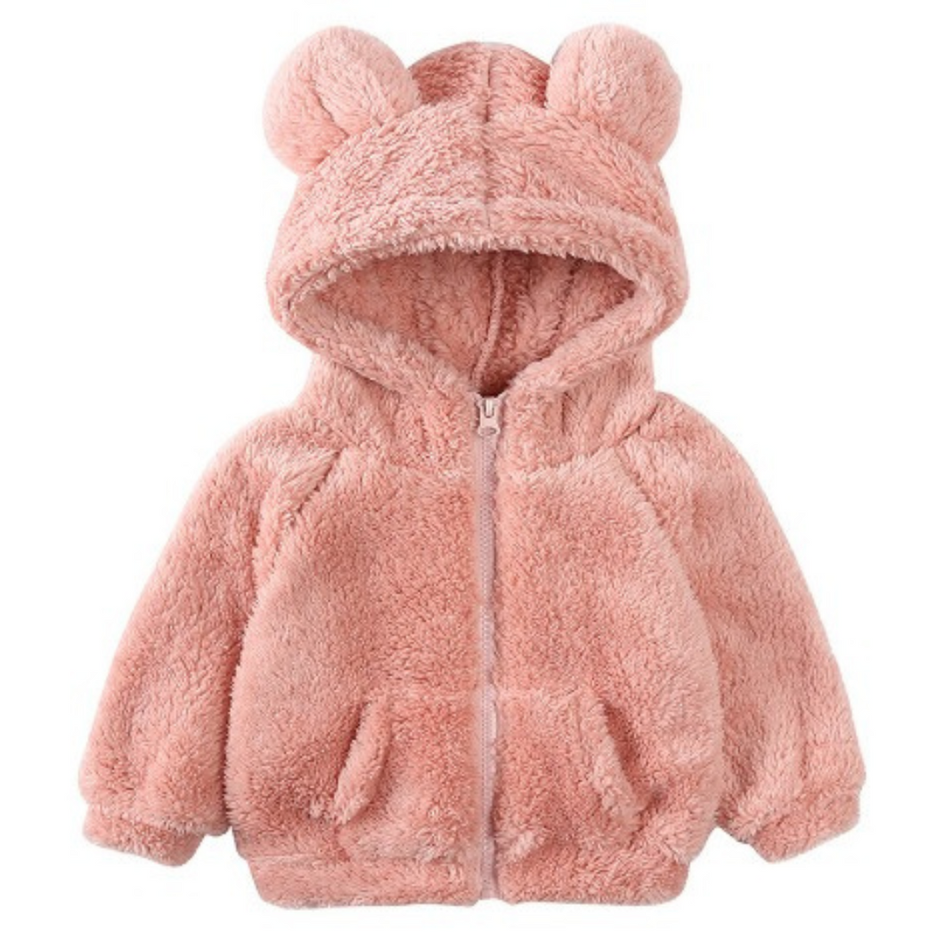 Fluffy Zipped Bear Hoodie - Pink