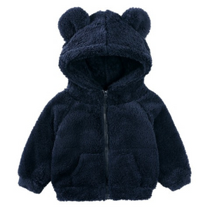 Fluffy Zipped Bear Hoodie - Navy