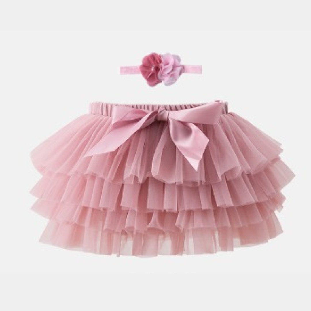 Baby/Toddler Tutu Skirt With Hair Band Set - Dusty Pink