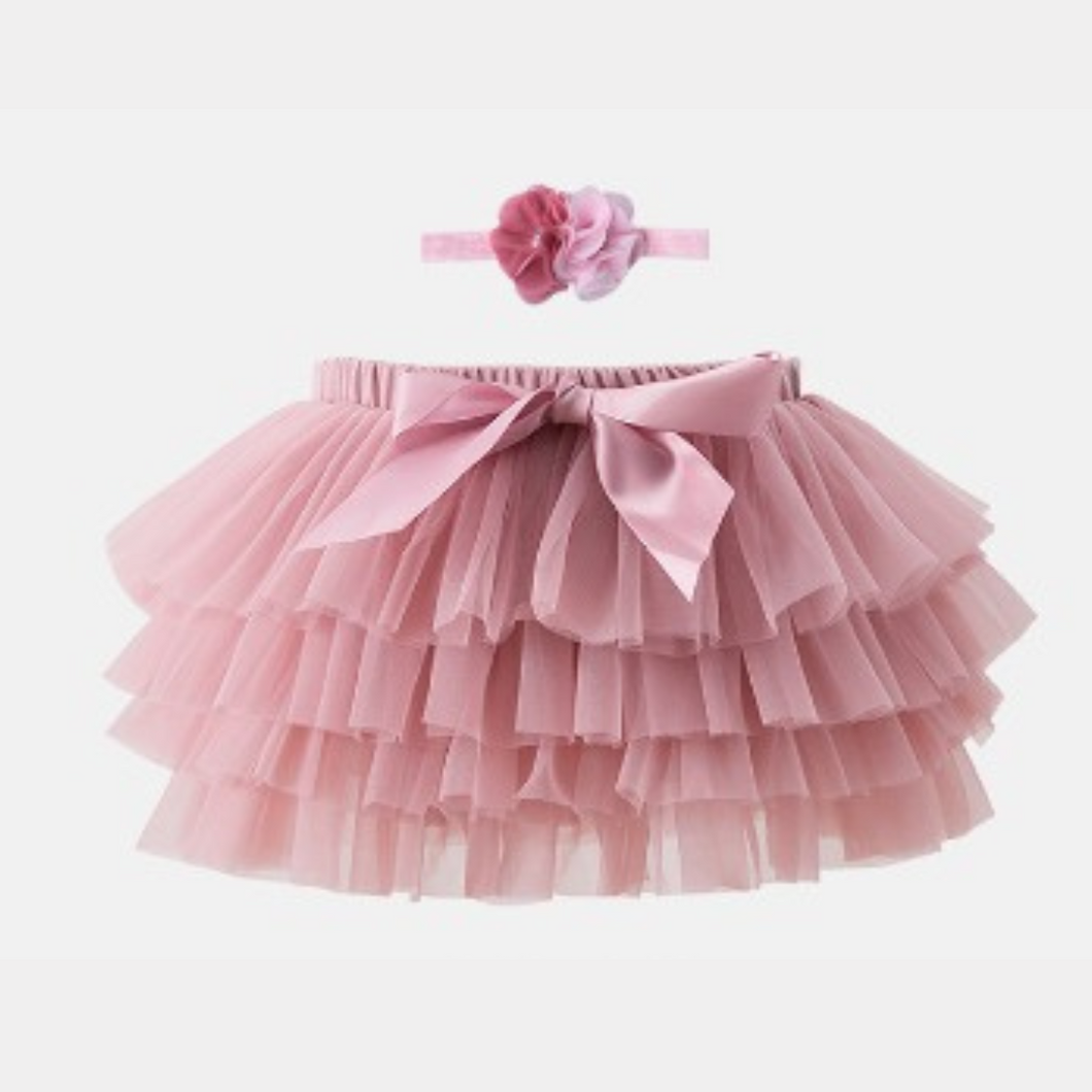 Girls Tutu Skirt With Hair Band - Dusty Pink